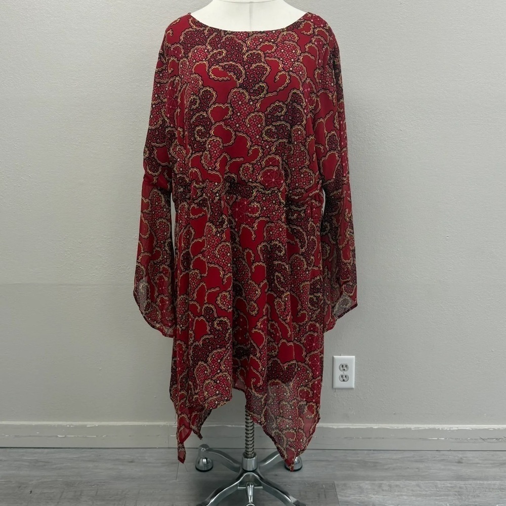 Ashley Stewart Dark Red Animal Print/Floral Dress - New - Size 34/36
